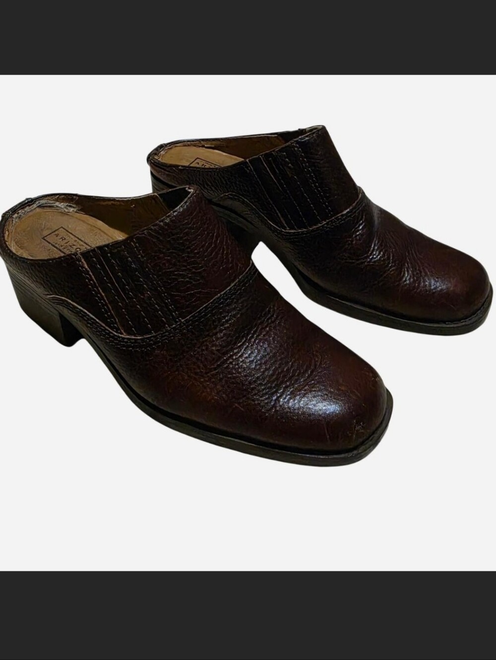 Vintage Y2K Arizona Jean Company Dark Brown Leather Slip-On Mule Clogs. Size 7.5
